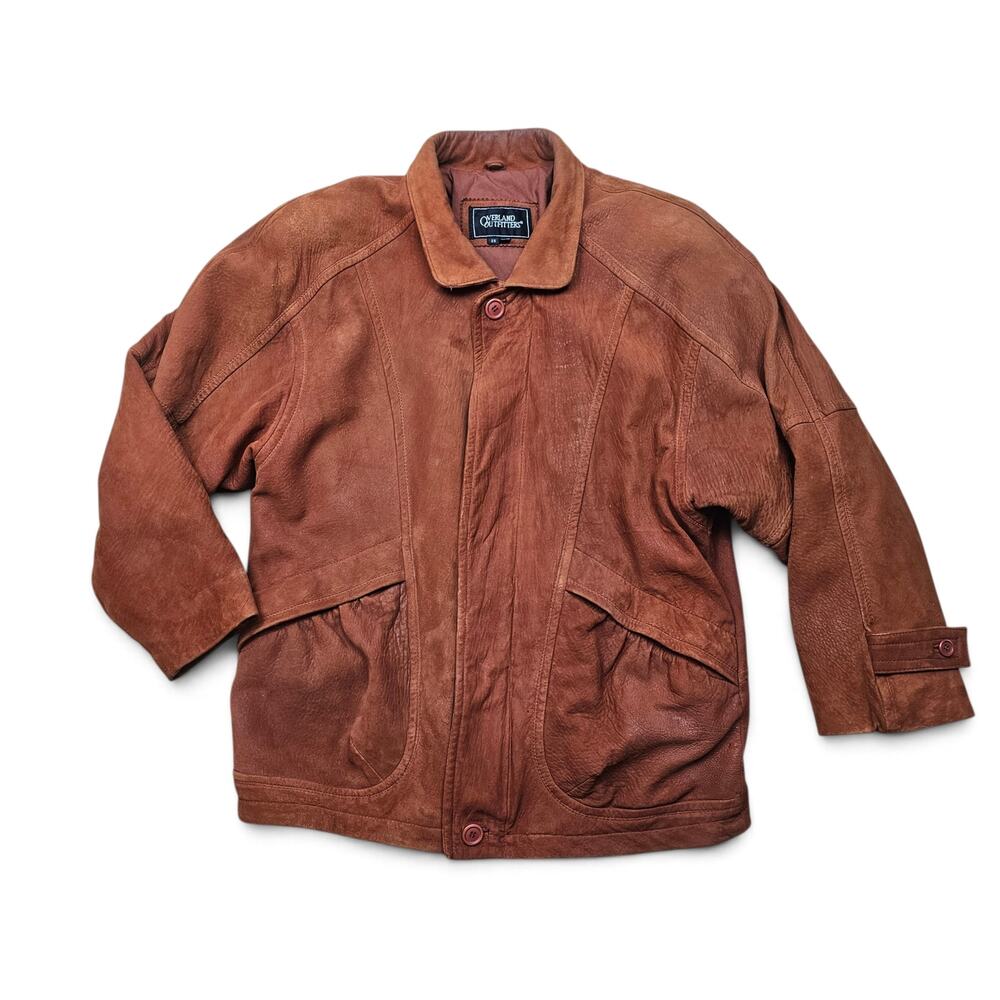 OVERLAND OUTFITTERS Leather Ranch Coat Men's XS VTG 80s/90S Rust Western Jacket